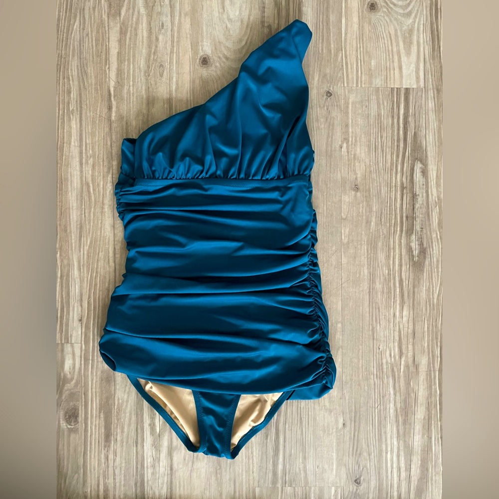 J. Crew Women's Ruched One-Shoulder One-Piece, Dark Turquoise